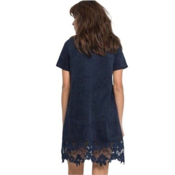 Muche Et Muchette Womens Embroider Trim Lace Up Neck Dress blue size S/M - Picture 2 of 9